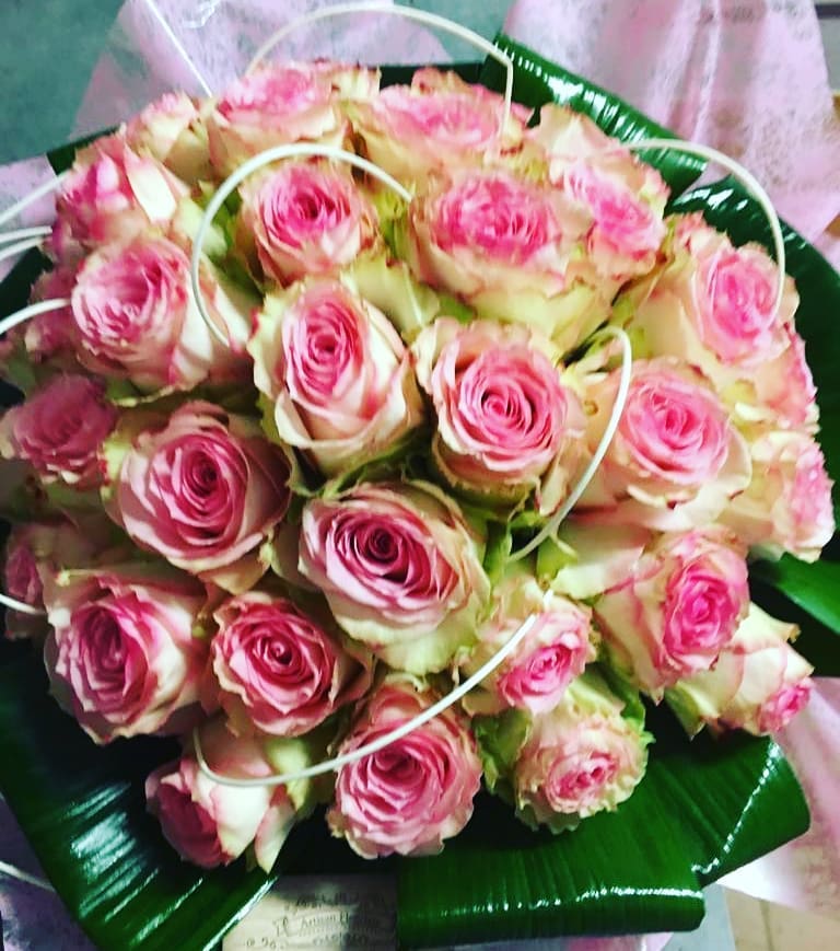 Bouquet rond de roses roses bicolores